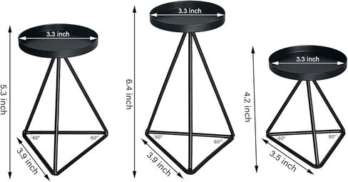 حامل شمعة من MAINFOR الشموع العامودية، حامل شموع مزخرف بتصميم هندسي في العطلات ولزينة الشموع لزينة الطاولة، مجموعة من 3 قطع من الحديد المطاوع الأسود حامل شمعة طويلة أرضية in Kuwait
