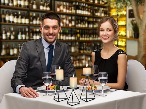 حامل شمعة من MAINFOR الشموع العامودية، حامل شموع مزخرف بتصميم هندسي في العطلات ولزينة الشموع لزينة الطاولة، مجموعة من 3 قطع من الحديد المطاوع الأسود حامل شمعة طويلة أرضية in Kuwait