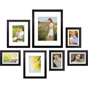Golden State Art، إطارات حائط المعرض، 11 × 14، 8 × 10، 5 × 7 إطارات صور متعددة مجمعة لشاشات الحائط أو سطح الطاولة مع حصيرة أو بدون حصيرة (أسود، 7 عبوات)