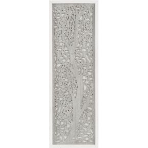Madison Park Laurel Wall Art - Laser Cut Carved Botanical Tree Branches, Genuine Fir Wooden Framed, Rustic Finish - Modern Farmhouse Décor for Living Room, Ready to Hang Panel, 12 x 36, Grey