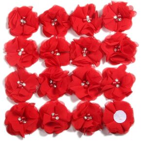 50 Pcs 2" Mini Chiffon Flowers with Rhinestones for Baby Girls Hair Accessories Artificial Fabric Flowers for Headbands Craft Projects (Cream)