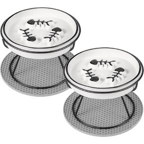 Wedding Pails 2PCS Raised Cat Slow Feeder, Ceramic Cat Food Bowls with Stand Prevent Vomiting and Indigestion Cat Dishes Slow Down Cat Eating Speed Non Slip Protect Pet's Spine in Kuwait