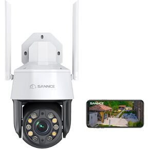 SANNCE كاميرات أمنية تعمل بالطاقة الشمسية لاسلكية في الهواء الطلق، كاميرا WiFi تعمل ببطارية 2K لأمن المنزل، كاميرا مراقبة PTZ بزاوية 360 درجة مع لوحة شمسية، رؤية ليلية ملونة، صوت ثنائي الاتجاه، كشف الحركة