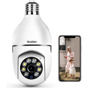 كاميرا Wonlider Light Bulb، كاميرا مراقبة بزاوية 360 درجة/إمالة 2 ميجابكسل 5G/2.4 جيجا هرتز واي فاي كاميرات مراقبة قبة منزلية مزدوجة النطاق مع لون صوتي ثنائي الاتجاه للرؤية الليلية إنذار دفع كشف الحركة in Kuwait
