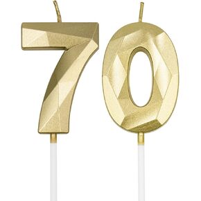 شموع عيد الميلاد السبعين للكيك، رقم فضي 70 شمعة ثلاثية الأبعاد على شكل ماسي لتزيين حفلات أعياد الميلاد للنساء أو الرجال in Kuwait