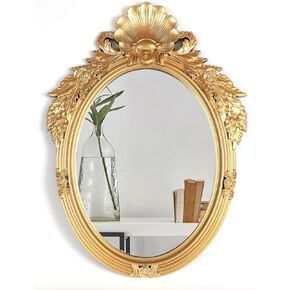 مرآة مرآة ذهبية عتيقة بحجم 26 × 35 لغرفة المعيشة، مرآة بيضاوية بإطار ذهبي عتيق، مرآة ذهبية كبيرة مزخرفة لديكور الحائط in Kuwait