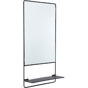 Truu Design Decorative Rectangular Mirror with Foldable Shelf, 23.5 x 12 inches, Black