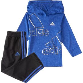 adidas baby boys Mélange Long Sleeve M lange Hooded Tee and Tapered Pants Set, Bold Blue Heather, 3 Months US in Saudi Arabia