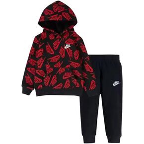 Nike Futura Toss Allover Print Fleece Hoodie and Jogger Baby Boys Clothing Set Size 24M, Color: Red/Black-Multi-Colored in Saudi Arabia