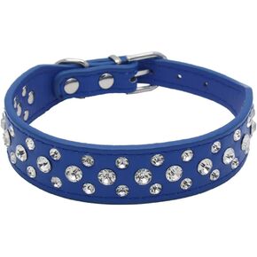 Dogs Kingdom 12"-20" Length Personalized Rhinestone Leather Bling Crystal Pet Dog Cat Collars for Small Medium Breeds White M