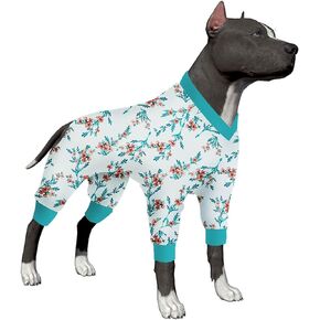 بدلة قطعة واحدة كبيرة الحجم للكلاب من LovinPet - ملابس Pjs للكلاب لحماية ما بعد الجراحة، ملابس داخلية للكلاب تغطي 4 أرجل، خفيفة الوزن قابلة للتمدد، فقاعات وطباعة زهور باللونين الأبيض والأزرق المخضر، قميص داخلي لسترات الكلاب، أزرق 3XL in Kuwait