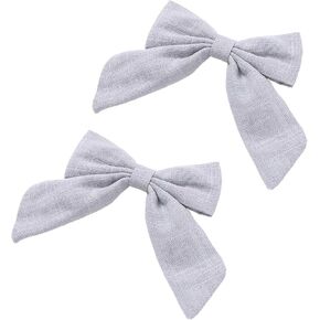HEY SIS! 2 PCS Linen 3" Hair Bows for Toddlers Girls, Boho Baby Bows, Linen Toddler Hair Clip, Long Tail Bows, Luxe Bow (Cream)