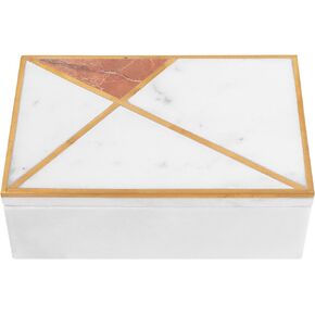 GoCraft White Marble Jewelry Box Organizer with Gold Geometric Inlay - Decorative Trinket Box with Lid - Contemporary Keepsake Storage Case for Items, Decor or Gift (6" x 4") in Kuwait