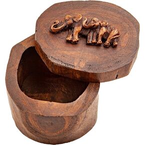 IYARA CRAFT Rustic Elephant Jewelry Box 4x6 - Hand Carved Mother & Father Elephant Family in Genuine Teak Wood. Traditional Antique Look, Ideal for Women, Gift, Srorage, Presentation in Kuwait