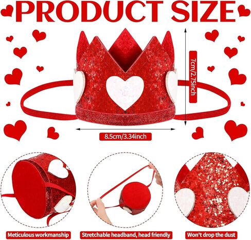 3 قطع شريط راس لعيد الحب، تاج طفل صغير لالتقاط الصور، تاج للفتيات الصغيرات للتصوير الفوتوغرافي، قبعة تاج حمراء لامعة للاطفال، اكسسوارات الحفلات وهدايا عيد الحب in Kuwait