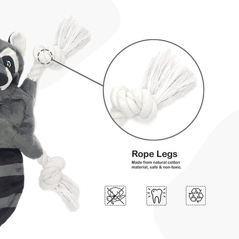 Maestro Pets No Stuffing Dog Toys, Crinkle Dog Toys, 3 in 1 Plush Dog Toys with Rope Legs, Squeakers and Crinkle Paper, Dog Rope Squeaky Toys for Puppies, Small, and Medium Dogs (Raccoon) in Saudi Arabia