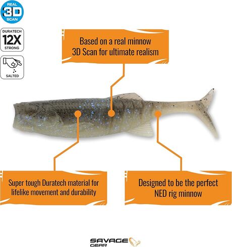 Savage Gear NED Minnow Fishing Bait, Electric Shad, Realistic Contours, Colors & Movement, 12X Tough Duratech Construction, Salt & Scent Infused in Saudi Arabia