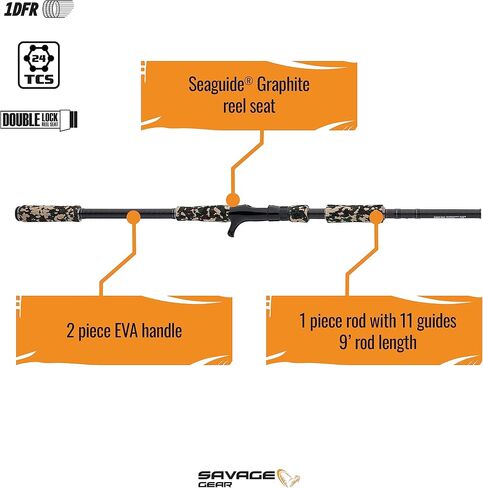 Savage Gear 9' Squad Musky Casting Rod, 1+1-Piece High Modulus Carbon Fishing Rod, EVA Handle, Quality Guides, 40-80lb Line Rating, Heavy Power, Fast Action in Saudi Arabia