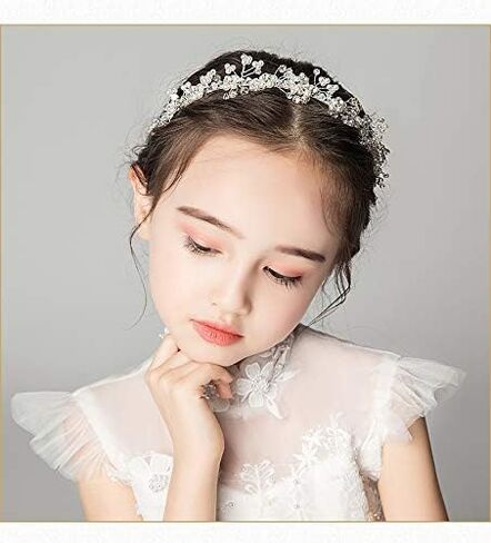 Headband Wedding Flower Girls, Rhinestone Pearl Crystal Beads Fairy Gold Vine Hair Accessories for Little Girl Princess Halo Tiara in Saudi Arabia