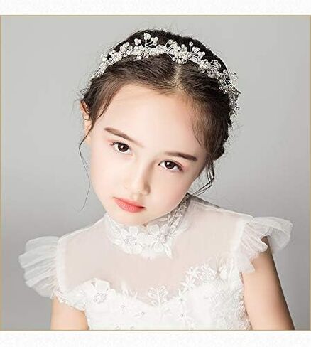 Headband Wedding Flower Girls, Rhinestone Pearl Crystal Beads Fairy Gold Vine Hair Accessories for Little Girl Princess Halo Tiara in Saudi Arabia