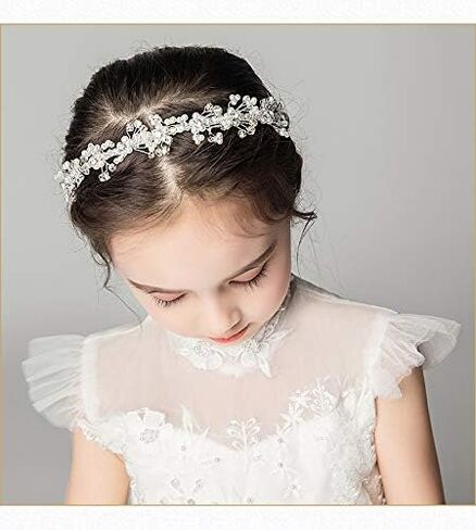 Headband Wedding Flower Girls, Rhinestone Pearl Crystal Beads Fairy Gold Vine Hair Accessories for Little Girl Princess Halo Tiara in Saudi Arabia