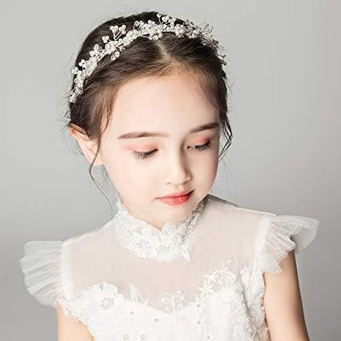 Headband Wedding Flower Girls, Rhinestone Pearl Crystal Beads Fairy Gold Vine Hair Accessories for Little Girl Princess Halo Tiara in Saudi Arabia