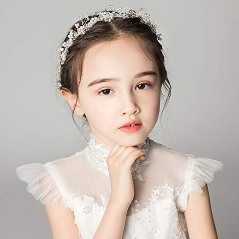 Headband Wedding Flower Girls, Rhinestone Pearl Crystal Beads Fairy Gold Vine Hair Accessories for Little Girl Princess Halo Tiara in Saudi Arabia