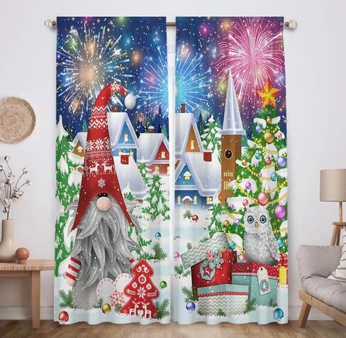 Allenjoy Merry Christmas Window Curtain Cute Xmas Gnome Winter Snowy Landscape New Year Holiday Print Curtains Home Decor Rod Pocket Drapes for Kids Bedroom Living Room 82 in x 84 in in Saudi Arabia