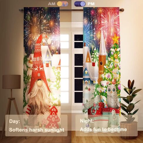 Allenjoy Merry Christmas Window Curtain Cute Xmas Gnome Winter Snowy Landscape New Year Holiday Print Curtains Home Decor Rod Pocket Drapes for Kids Bedroom Living Room 82 in x 84 in in Saudi Arabia
