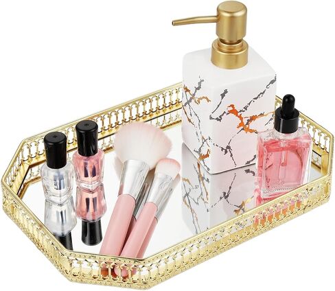 Homaisson Golden Mirror Tray, Perfume Tray for Dresser, Vanity Tray for Bathroom, Iron Tray, for Home Decor Office Bathroom Living Room,11.2''x7.9''x1.2'' in Saudi Arabia