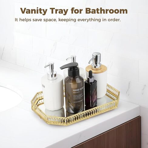 Homaisson Golden Mirror Tray, Perfume Tray for Dresser, Vanity Tray for Bathroom, Iron Tray, for Home Decor Office Bathroom Living Room,11.2''x7.9''x1.2'' in Saudi Arabia