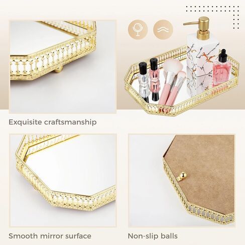 Homaisson Golden Mirror Tray, Perfume Tray for Dresser, Vanity Tray for Bathroom, Iron Tray, for Home Decor Office Bathroom Living Room,11.2''x7.9''x1.2'' in Saudi Arabia