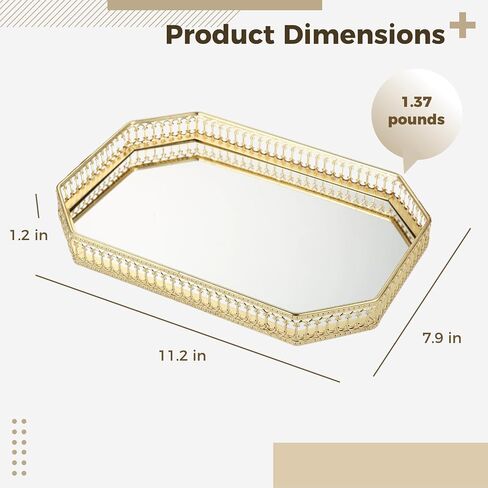 Homaisson Golden Mirror Tray, Perfume Tray for Dresser, Vanity Tray for Bathroom, Iron Tray, for Home Decor Office Bathroom Living Room,11.2''x7.9''x1.2'' in Saudi Arabia