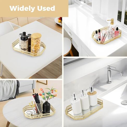 Homaisson Golden Mirror Tray, Perfume Tray for Dresser, Vanity Tray for Bathroom, Iron Tray, for Home Decor Office Bathroom Living Room,11.2''x7.9''x1.2'' in Saudi Arabia