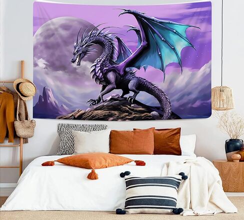nymb trippy الأرجواني التنين نسيج، القوطية القمر أنيمي مخدر التنين على جبل الهبي الفن نسيج لغرفة النوم الجمالية، القرون الوسطى الخيال نسيج الجدار شنقا، ملصق بارد نسيج، (60x40) in Saudi Arabia