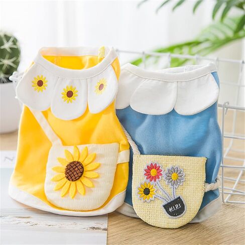 Pet Clothes Cute Dog Vest Lovely Sunflower Dog Shirt Breathable Pet T-Shirt Puppy Clothes Shirt for Pet (Blue, X-Small) in Kuwait