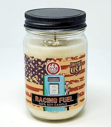 Racing Fuel Candle ~ Scented Soy Wax 14oz Candle ~ Long Burn Time ~ Aromatherapy Soy Candles ~ Non-Toxic ~ Made in USA (14oz, White in Saudi Arabia