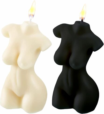 2PCS Body Shaped Candles, Body Soy Candle Female Body Shaped Candle Woman Torso Candle Home Decoration for Bedroom Bathroom Aesthetic Decoration, Unscented (White and Black) in Kuwait