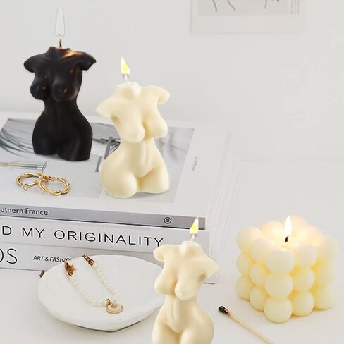 2PCS Body Shaped Candles, Body Soy Candle Female Body Shaped Candle Woman Torso Candle Home Decoration for Bedroom Bathroom Aesthetic Decoration, Unscented (White and Black) in Kuwait