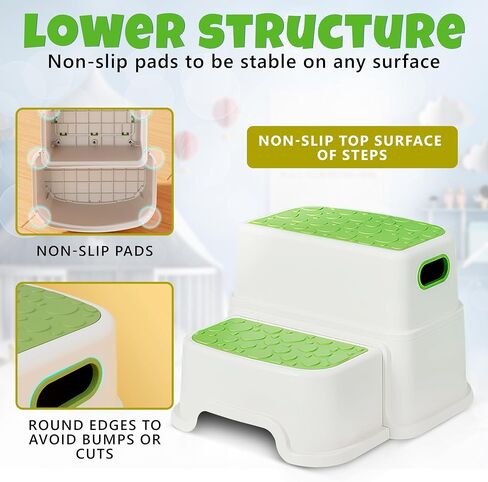 Trivicom Step Stool for Kids, Toddler Step Stool, Child Foot Stool, Anti-Slip Step Stool, Double Step Stairs,Two Step Stool, Kids Stools, Bathroom Training, Small Stool, Kids Bathroom Accessories in Saudi Arabia