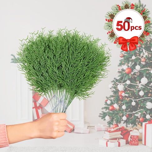wodiguig Artificial Pine Branches, Artificial Cedar Sprigs Faux Cedar Spray Branches, Norfolk Pine Garland Christmas DIY Accessories for Holiday (50, Green) in Kuwait
