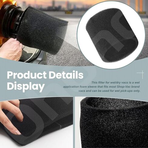 2 Pack Foam Sleeve - by Ohoho - Compatible with Craftsman CMXZVBE38765 Wet Dry Vacuum Cleaner Wet Filter, Fits Most Shop-Vac Shop Vacuum Cleaner in Saudi Arabia