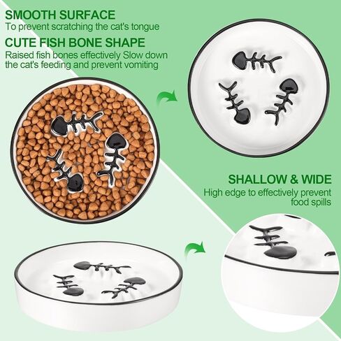 Wedding Pails 2PCS Raised Cat Slow Feeder, Ceramic Cat Food Bowls with Stand Prevent Vomiting and Indigestion Cat Dishes Slow Down Cat Eating Speed Non Slip Protect Pet's Spine in Kuwait