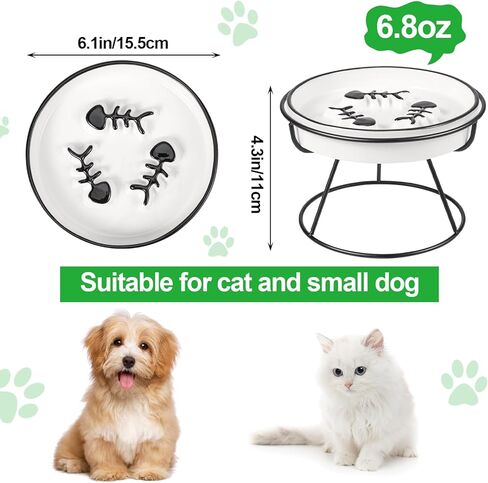Wedding Pails 2PCS Raised Cat Slow Feeder, Ceramic Cat Food Bowls with Stand Prevent Vomiting and Indigestion Cat Dishes Slow Down Cat Eating Speed Non Slip Protect Pet's Spine in Kuwait
