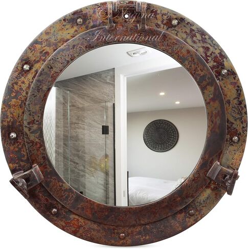 Nagina International Rustic Copper Shipwrecked Premium Nautical Porthole Mirror | Nautical Bathroom Mirrors (24 Inches, Aluminum Mirror) in Kuwait