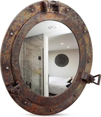 Nagina International Rustic Copper Shipwrecked Premium Nautical Porthole Mirror | Nautical Bathroom Mirrors (24 Inches, Aluminum Mirror) in Kuwait
