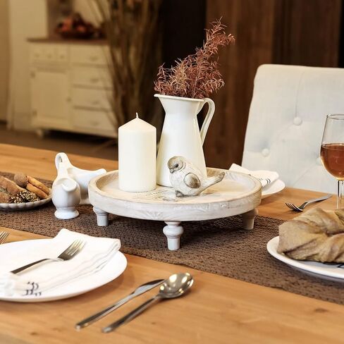 NIKKY HOME White Round Wood Decorative Tray, 12 Inch Rustic Farmhouse Centerpiece Decor for Coffee Bar, Kitchen Counter, Dining Room Table in Saudi Arabia