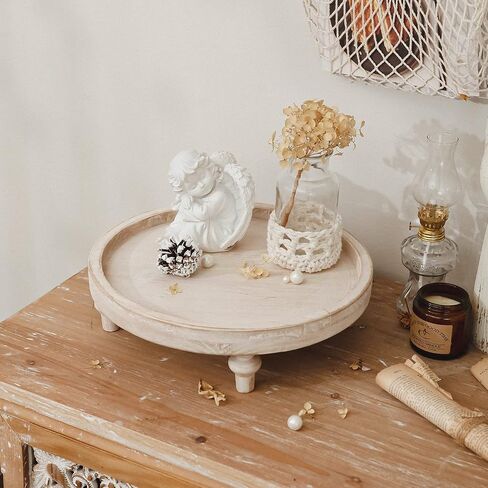 NIKKY HOME White Round Wood Decorative Tray, 12 Inch Rustic Farmhouse Centerpiece Decor for Coffee Bar, Kitchen Counter, Dining Room Table in Saudi Arabia