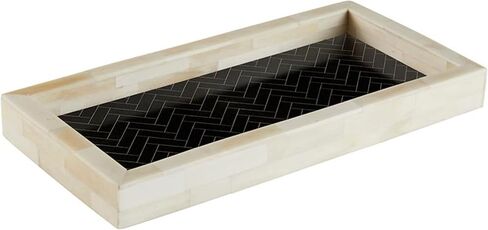 47th & Main Decorative Herringbone Bone Inlay Tray Modern Home Décor, Small, Black/White in Saudi Arabia