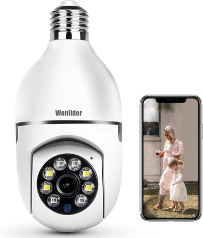 كاميرا Wonlider Light Bulb، كاميرا مراقبة بزاوية 360 درجة/إمالة 2 ميجابكسل 5G/2.4 جيجا هرتز واي فاي كاميرات مراقبة قبة منزلية مزدوجة النطاق مع لون صوتي ثنائي الاتجاه للرؤية الليلية إنذار دفع كشف الحركة in Kuwait